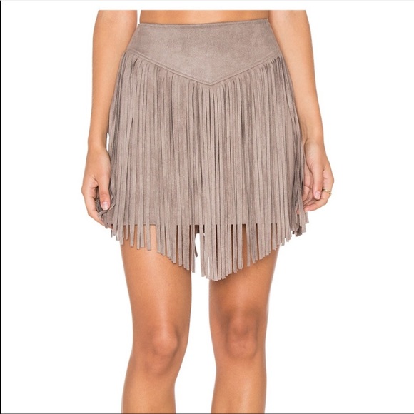 Show Me Your MuMu Dresses & Skirts - Show Me Your Mumu Gray Faux Suede Rancho Fringe Skirt XS